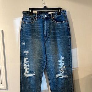 BLANKNYC Womens Sustainable High Rise Straight Leg Ripped Jeans